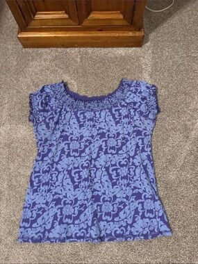 RXB Blue Floral Capped Sleeve Top